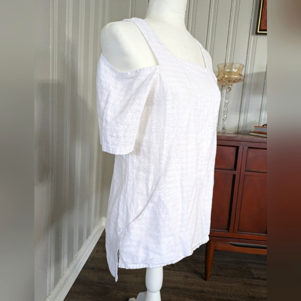Linen Blend White Cold Shoulder Top Festival Top